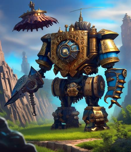 01643-4274520324-A steampunk robot golem made out of royal armor and large gears, CHV3CGolem, CHV3CRobot, reasonable fantasy, realistic, detailed.png